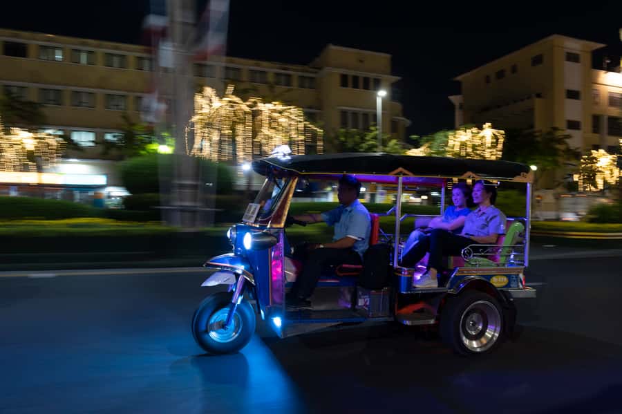 Bangkok Street Food and Night Lights by Tuk Tuk - Grand Palace lights and the river at Tha Tien
