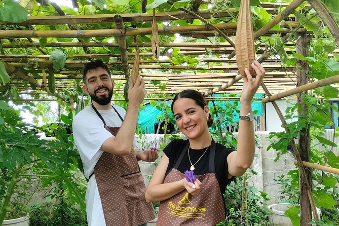 Cooking class in organic garden and local market tour ThaiCottage - From market produce to the organic herb garden