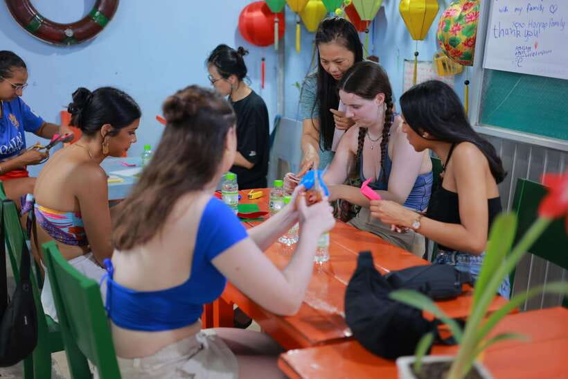 Hoi An : Lantern Boat Ride & Flower Lantern Making Class. - Making Lanterns Before the River Ride