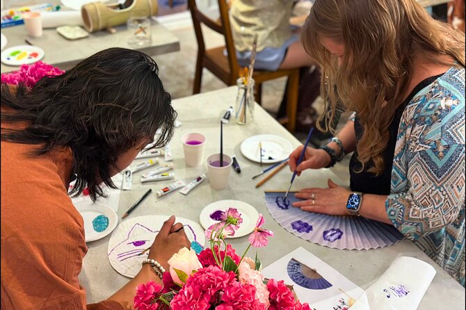 Japanese Fan Painting Workshop ~ in a Tokyo Flower Shop - Traditional motifs or your own design