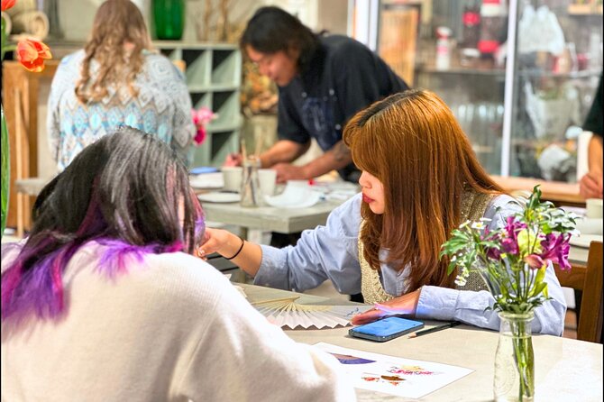 Japanese Fan Painting Workshop ~ in a Tokyo Flower Shop - Ruby’s patient approach for beginners