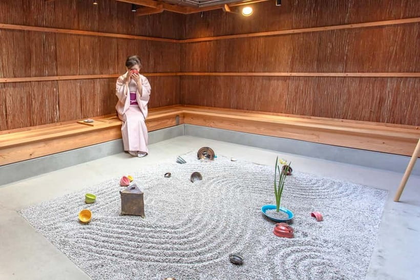 Kyoto: Make Zen Garden and Taste Matcha in Pottery Shop - Matcha and wagashi in front of your creation