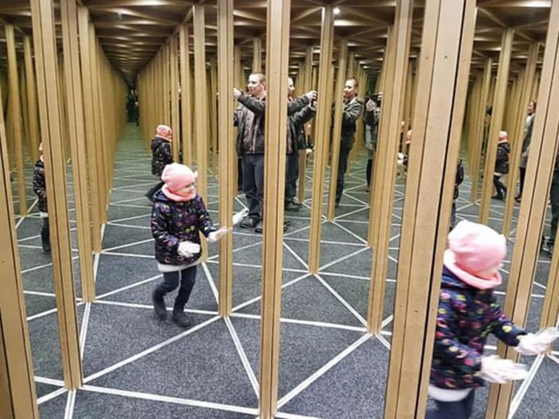 Mirror Maze and Hall of Laughter- Crooked Mirrors - The clear-glass crystal maze upstairs