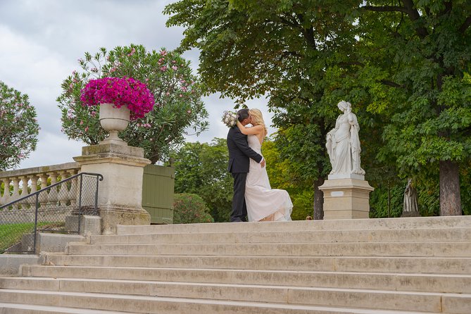 Paris Luxembourg Garden Wedding Vows Renewal Ceremony with Photo Shoot - Dressing for photographs and walking